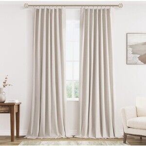 Jowels Linen Blackout Curtains 40”x102” Length 2 Panels Set Sand Beige